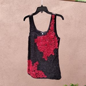 Rose embroidered and beaded tank top